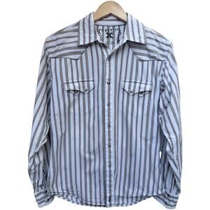 Twenty X Western Shirt Mens Medium White Striped Snap Button Cowboy Pearl Snap